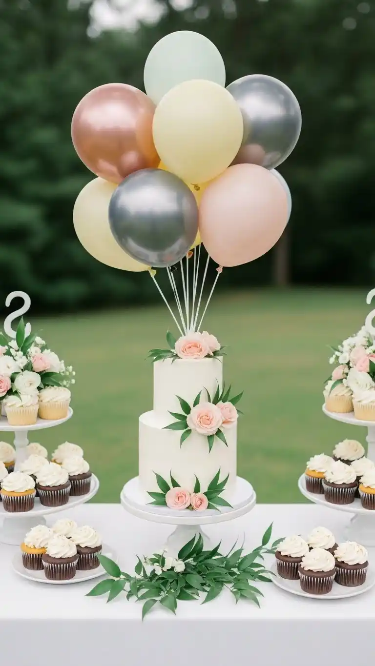 25 Elegant Wedding Balloon Arrangements That Look Expensive 17 Balloon Cake Topper Displays