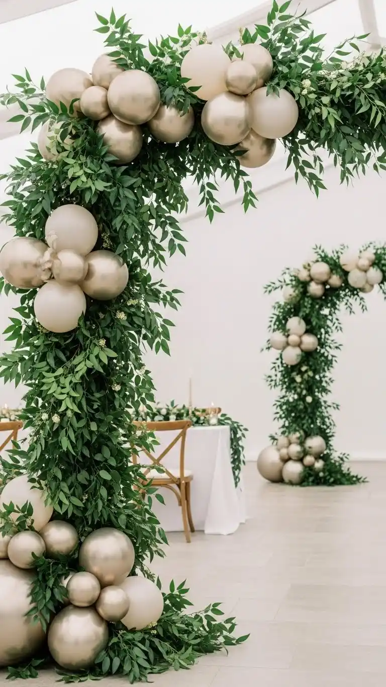 25 Elegant Wedding Balloon Arrangements That Look Expensive 12 Balloon and Greenery Garlands