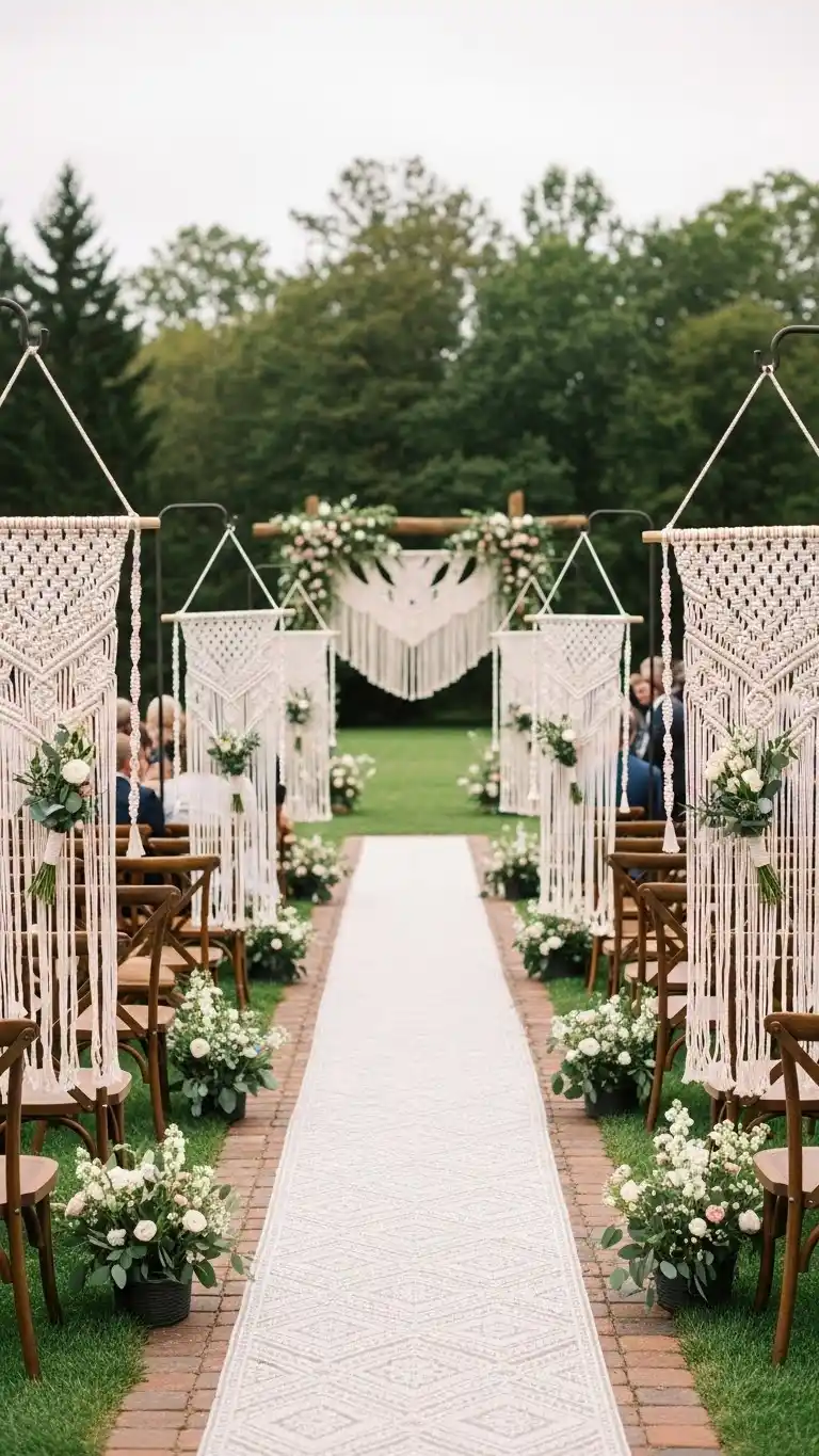 23 Creative Wedding Aisle Decor Ideas for Every Style 14 Boho Macrame Hangings