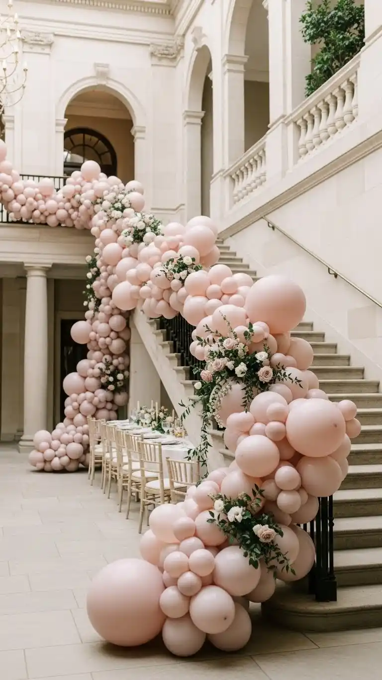 25 Elegant Wedding Balloon Arrangements That Look Expensive 18 Cascading Balloon Installations