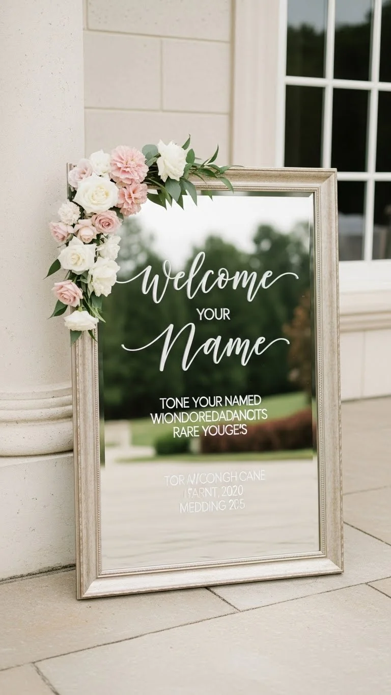 25 Wedding Sign Ideas That Add Charm to Your Big Day 16 Elegant Mirror Welcome Sign with Calligraphy