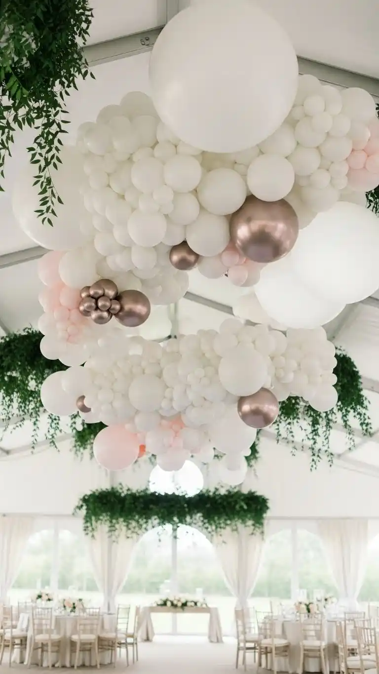 25 Elegant Wedding Balloon Arrangements That Look Expensive 16 Floating Balloon Clouds