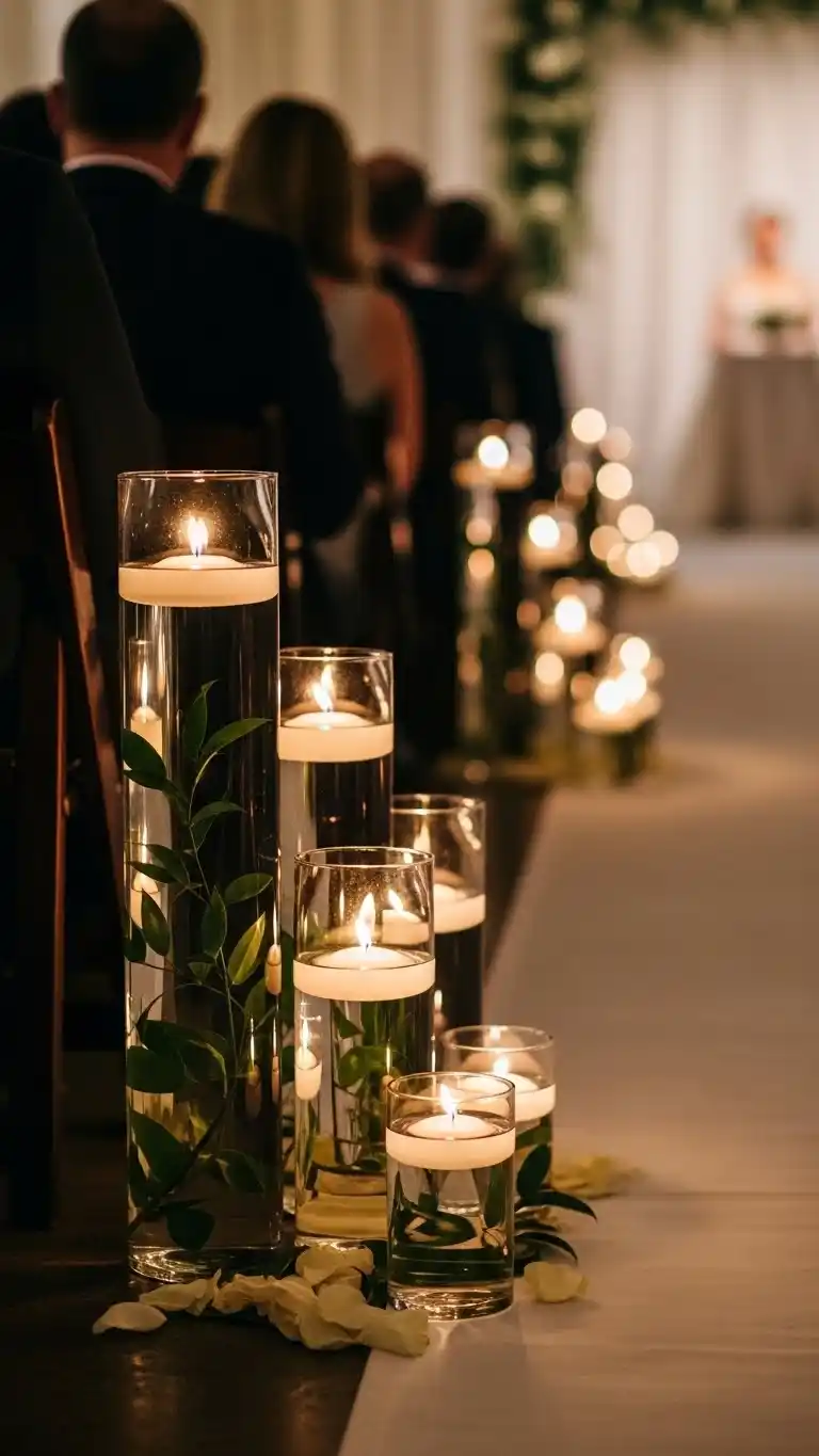 23 Creative Wedding Aisle Decor Ideas for Every Style 23 Floating Candles in Glass Holders
