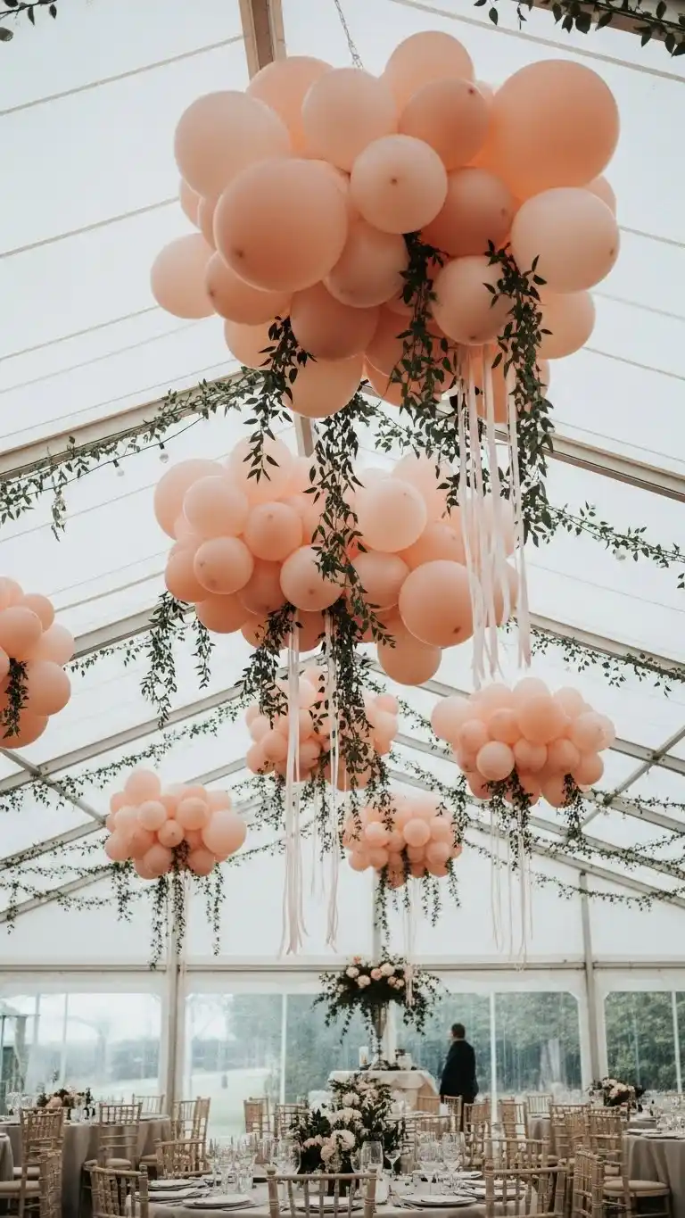 25 Elegant Wedding Balloon Arrangements That Look Expensive 8 Floating Ceiling Balloon Installations