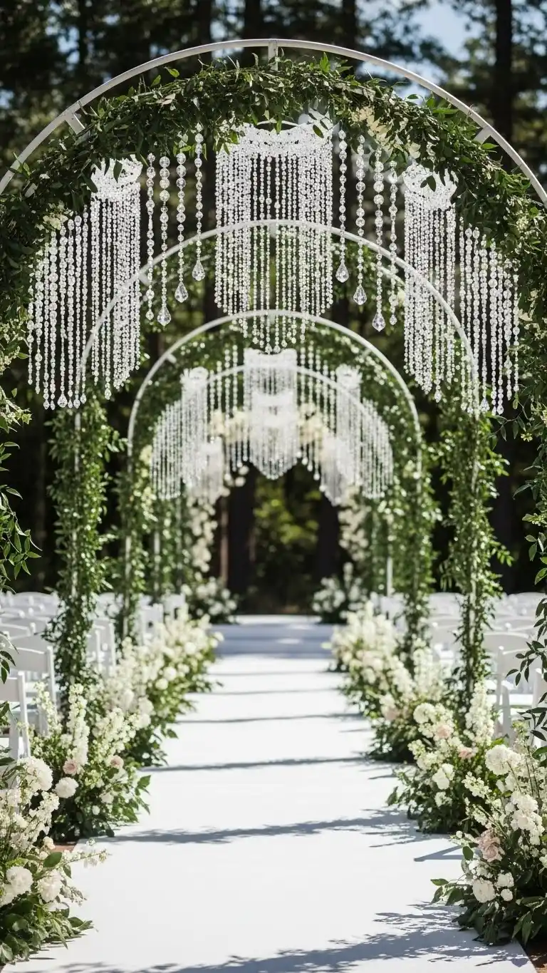 23 Creative Wedding Aisle Decor Ideas for Every Style 12 Hanging Crystal or Bead Decorations