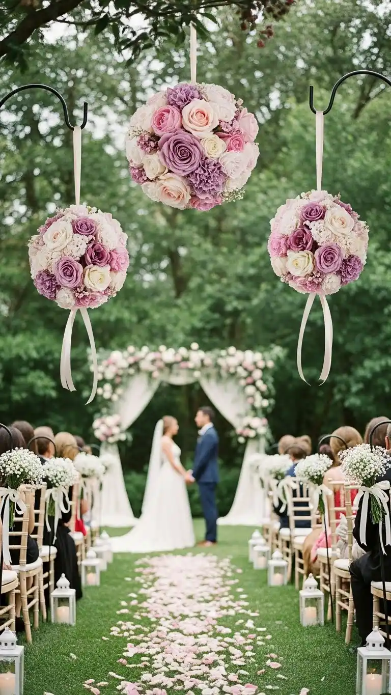 23 Creative Wedding Aisle Decor Ideas for Every Style 19 Hanging Floral Balls Kissing Balls