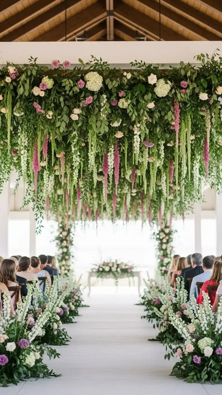 23 Ceremony Entrance Decor Ideas for a Stunning Welcome 4 Hanging Floral Installations