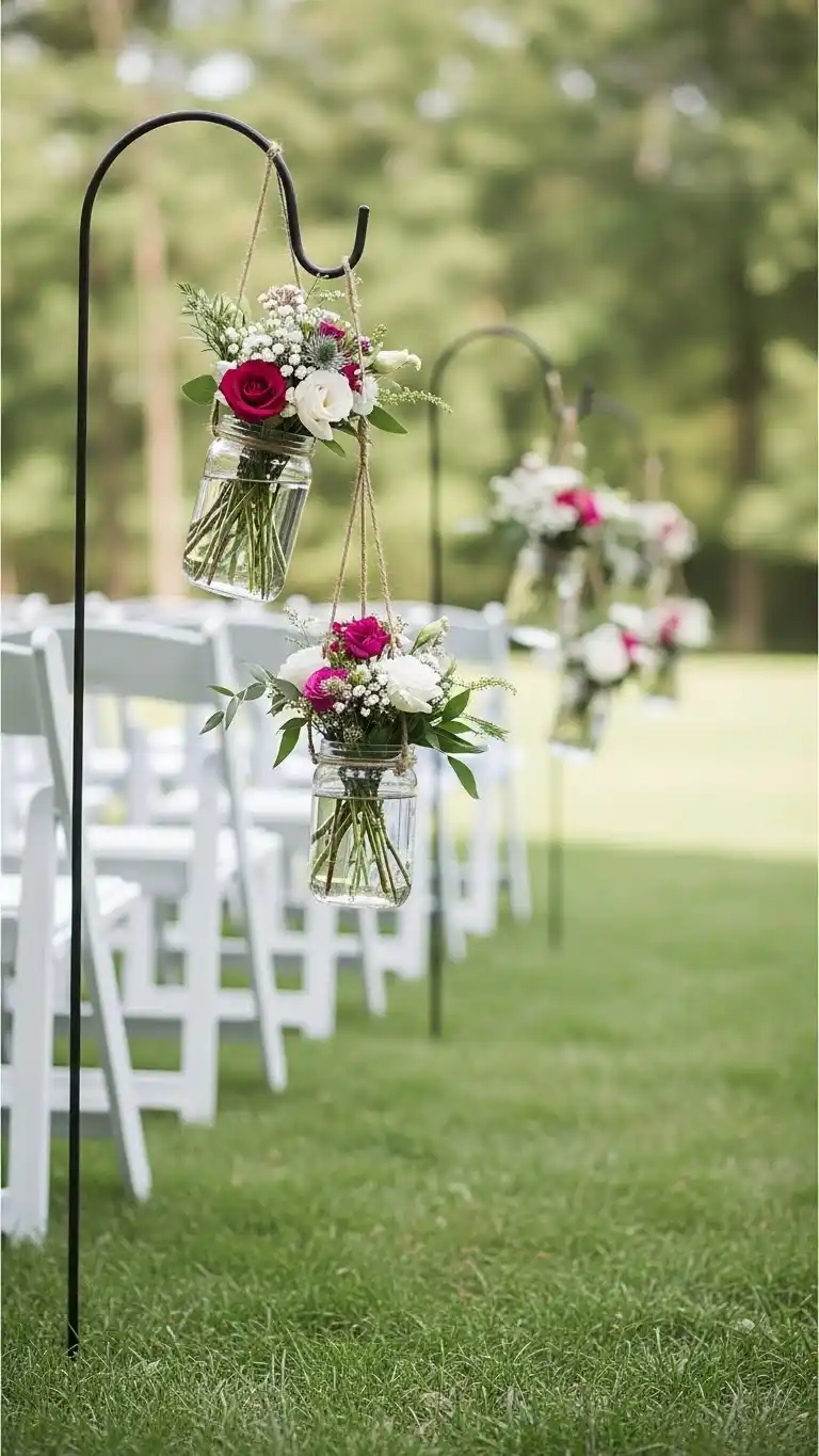 23 Creative Wedding Aisle Decor Ideas for Every Style 6 Hanging Flower Jars