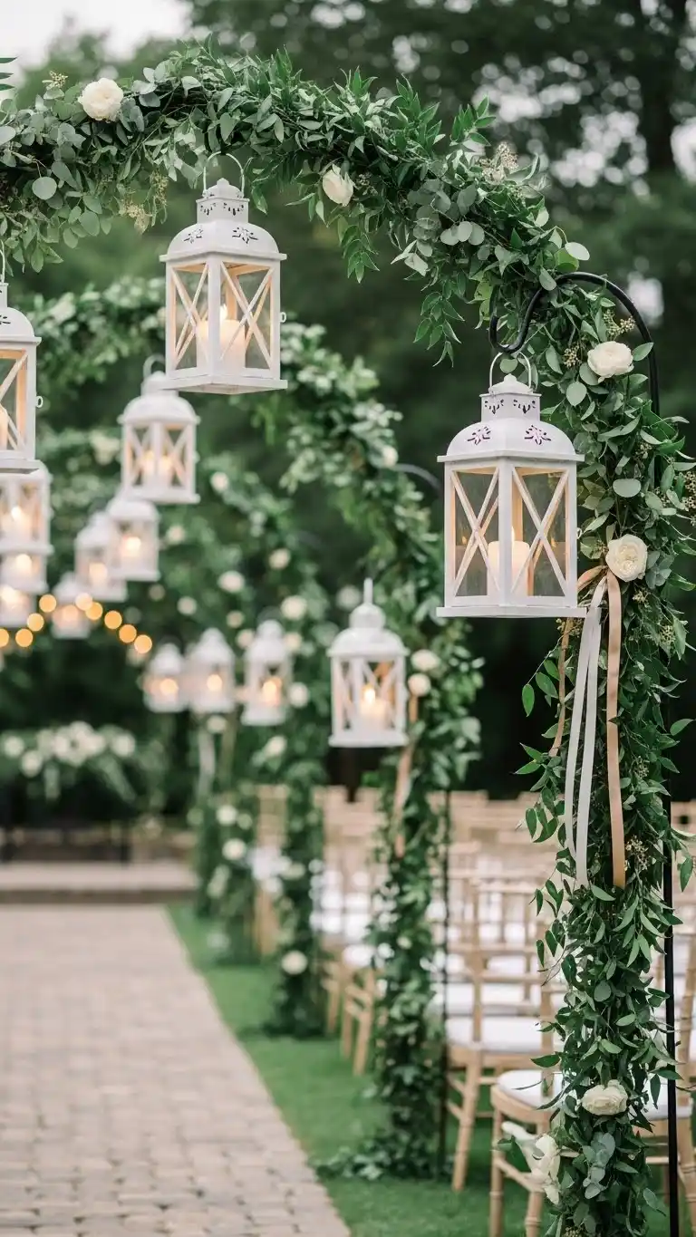 23 Creative Wedding Aisle Decor Ideas for Every Style 21 Hanging Lanterns with Greenery