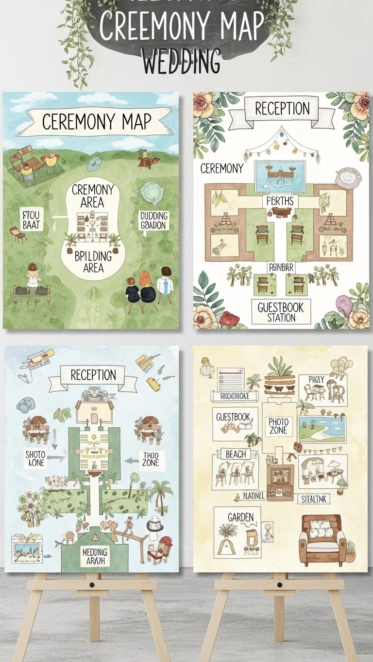 25 Wedding Sign Ideas That Add Charm to Your Big Day 29 Illustrated Ceremony Map Signs