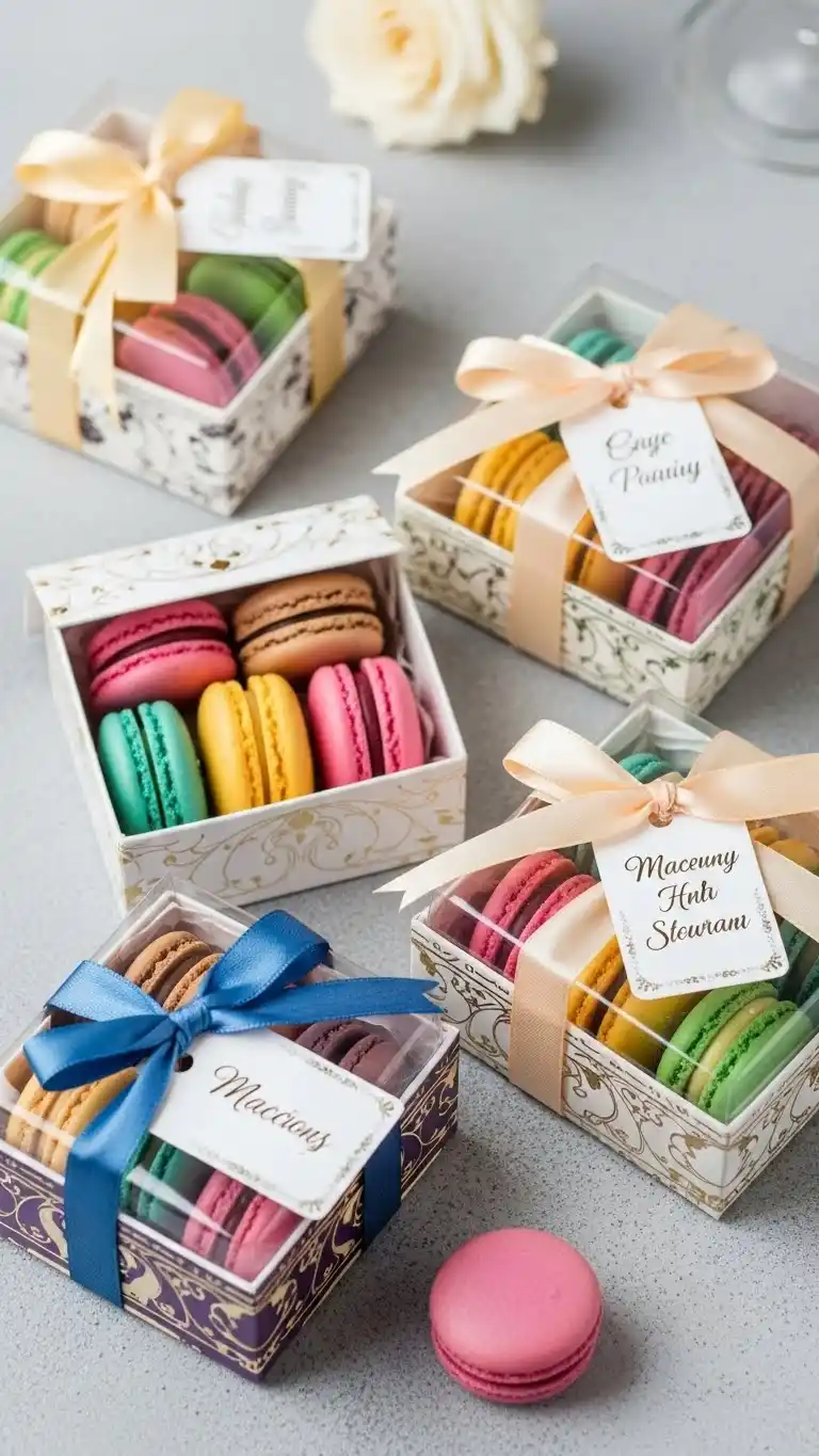 25 Stunning DIY Wedding Favors That Look Expensive 14 Mini Macarons in Decorative Boxes