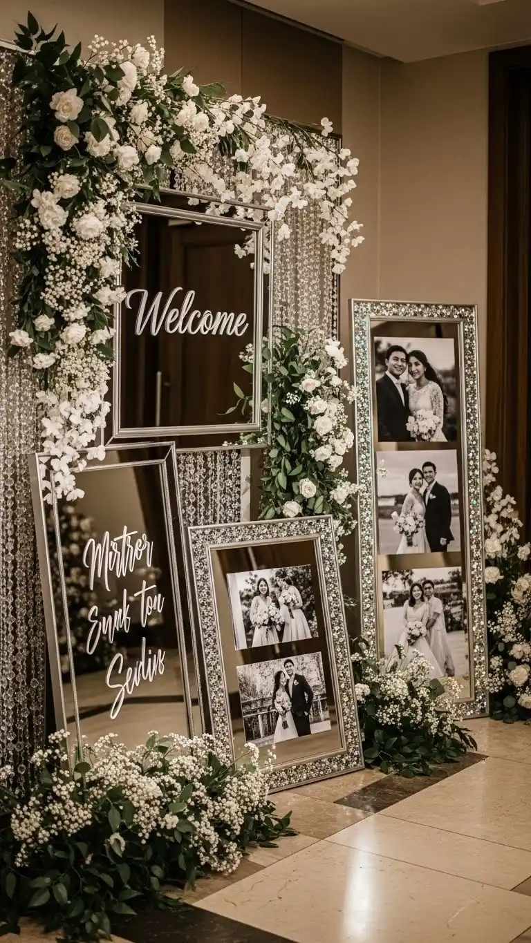 21 Creative Wedding Entrance Decor Ideas to Amaze Your Guests 11 Mirror and Crystal Decor