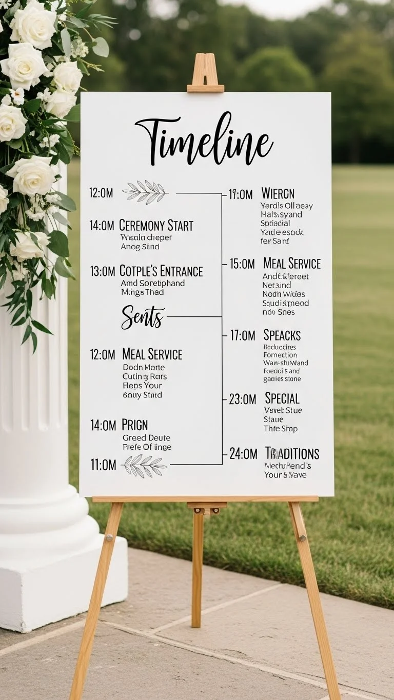 25 Wedding Sign Ideas That Add Charm to Your Big Day 8 Order of Events Timeline Sign