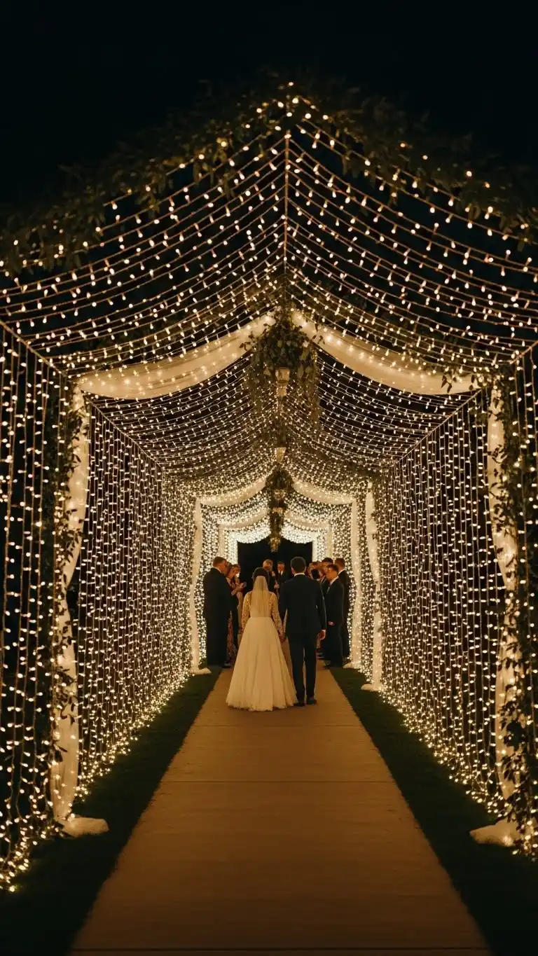 21 Creative Wedding Entrance Decor Ideas to Amaze Your Guests 8 String Light Tunnels