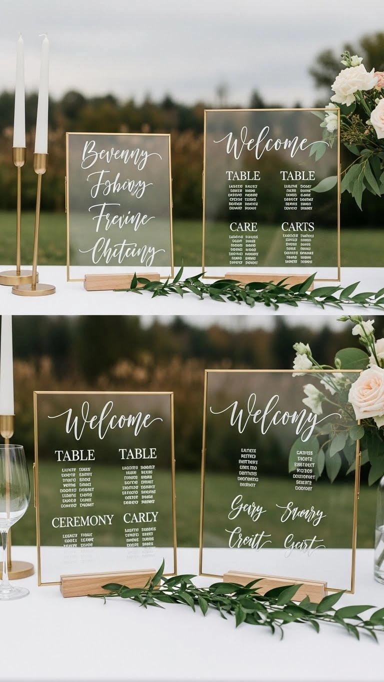 25 Wedding Sign Ideas That Add Charm to Your Big Day 25 Transparent Glass Frame Signs for Minimalist Themes