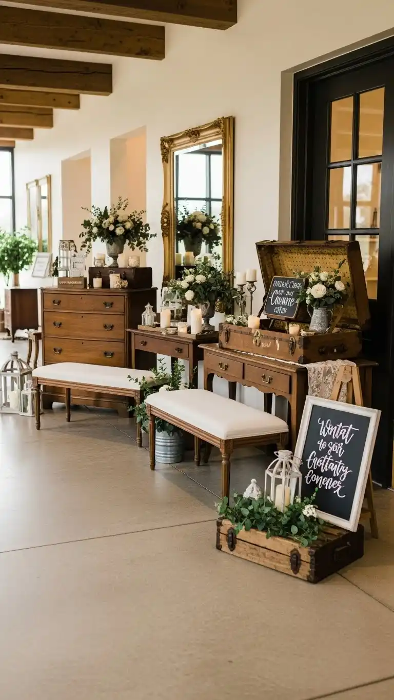 21 Creative Wedding Entrance Decor Ideas to Amaze Your Guests 19 Vintage Furniture Displays