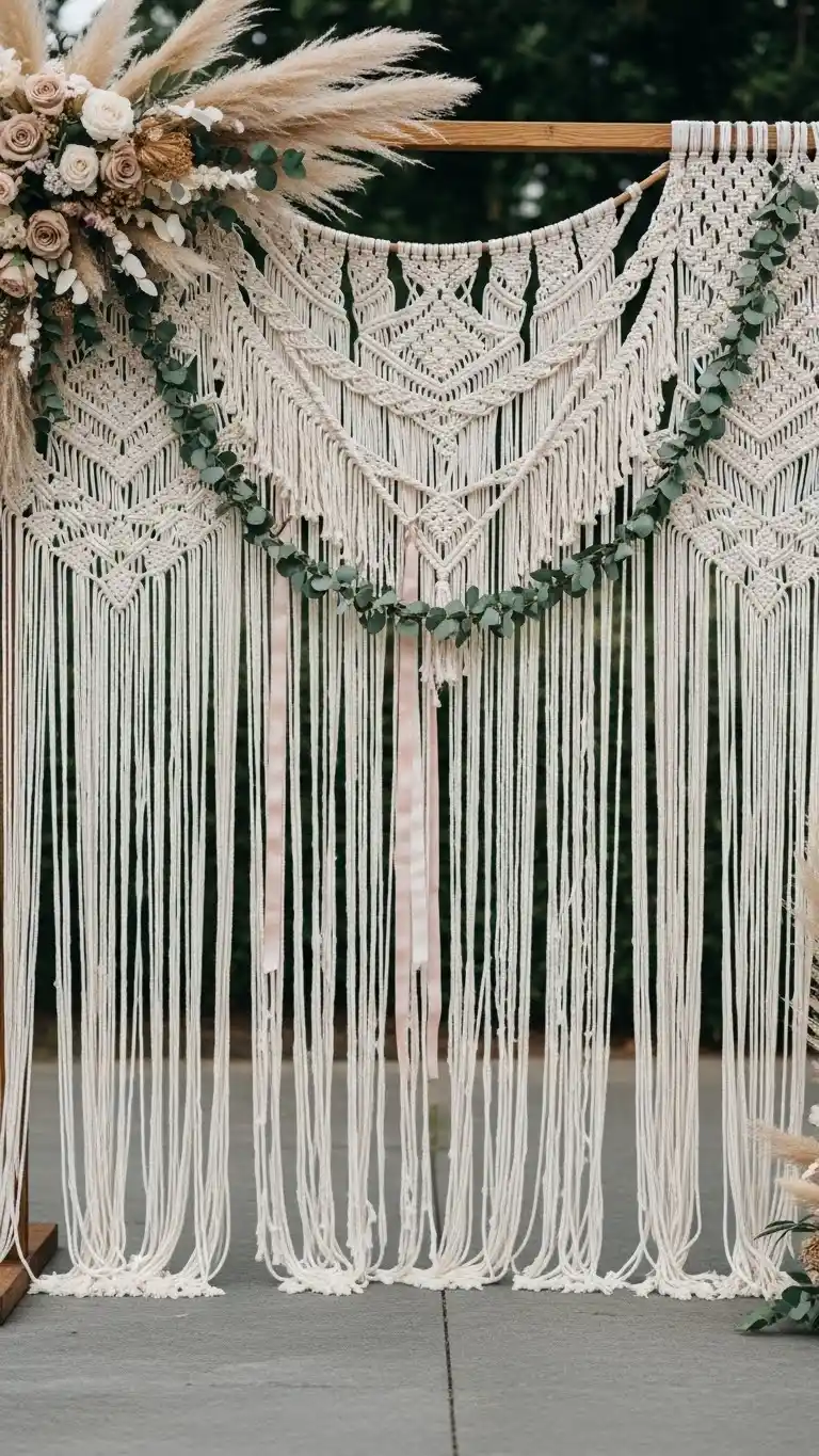 19 DIY Boho Wedding Decor Ideas to Transform Your Venue 5 1. Macrame Ceremony Backdrops