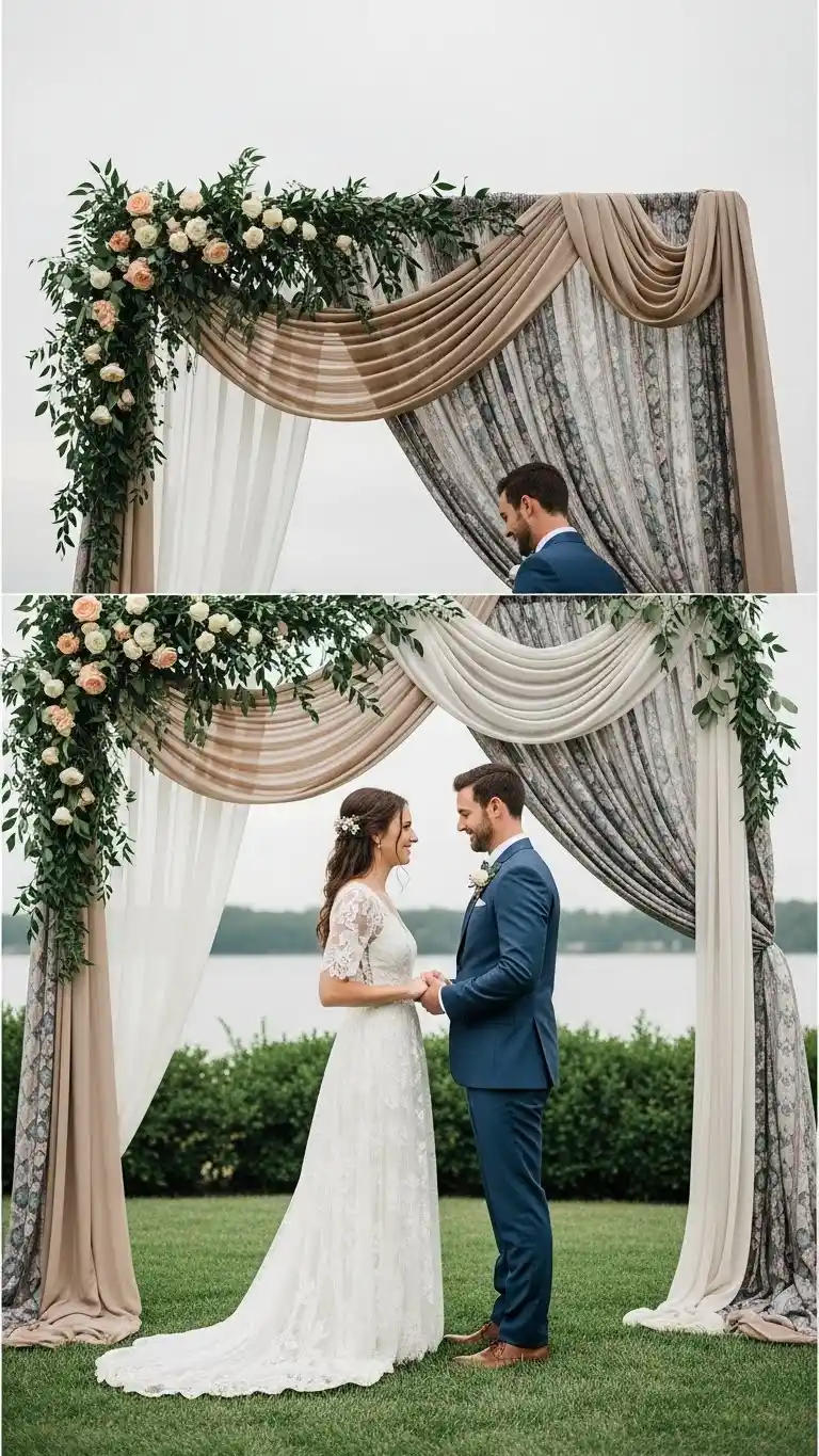 19 DIY Boho Wedding Decor Ideas to Transform Your Venue 19 15. Fabric Draped Arches