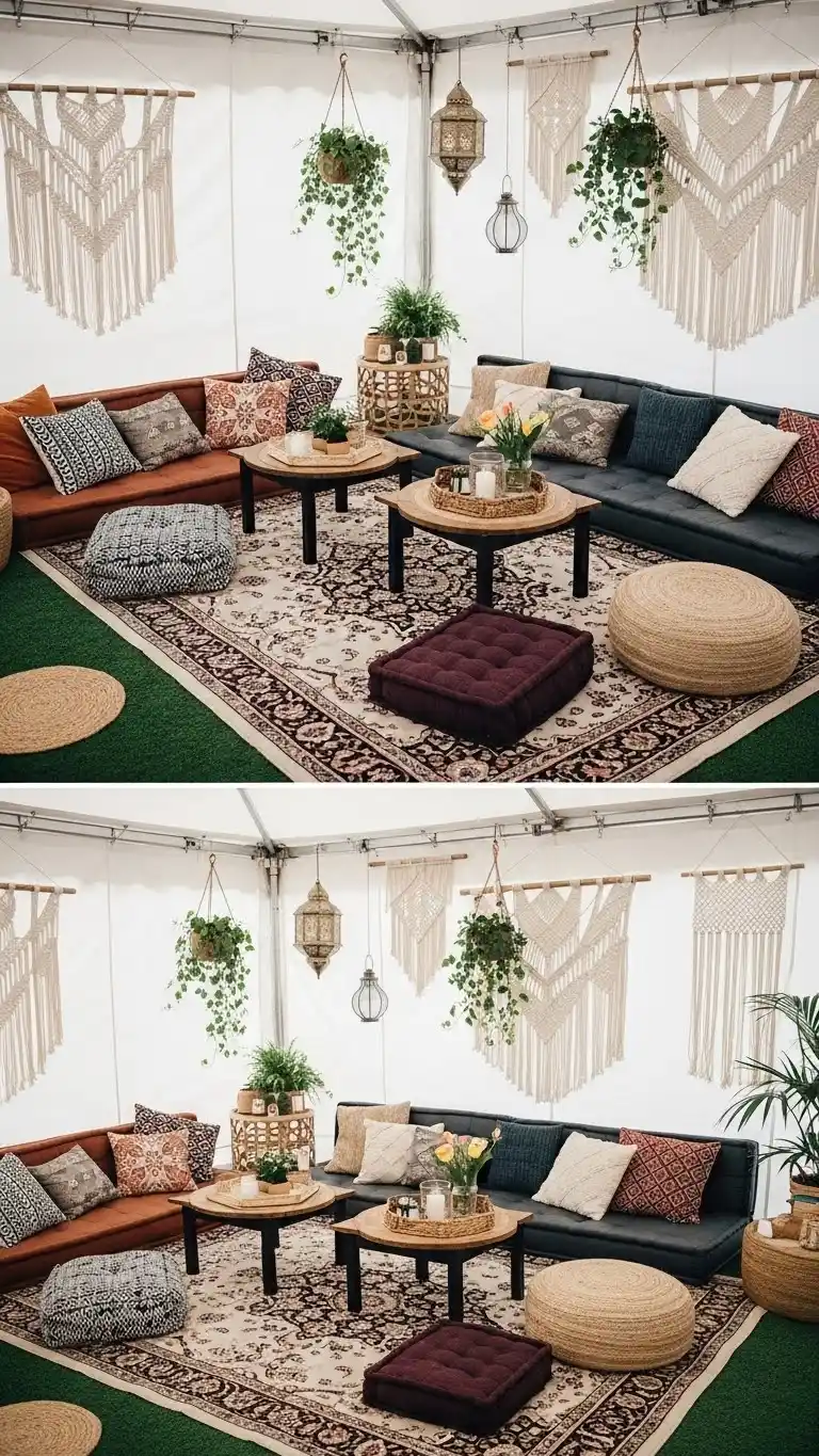 19 DIY Boho Wedding Decor Ideas to Transform Your Venue 21 17. Bohemian Lounge Corners