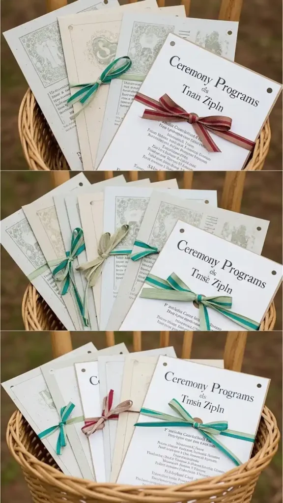 26 DIY Wedding Decorations on a Budget That Look Expensive 21 18. Handmade Ceremony Programs Tied with Ribbon