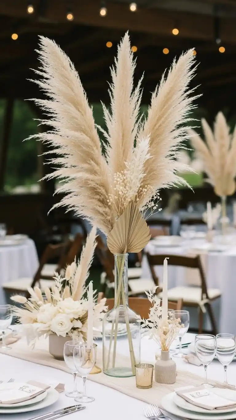 19 DIY Boho Wedding Decor Ideas to Transform Your Venue 7 3. Pampas Grass Centerpieces