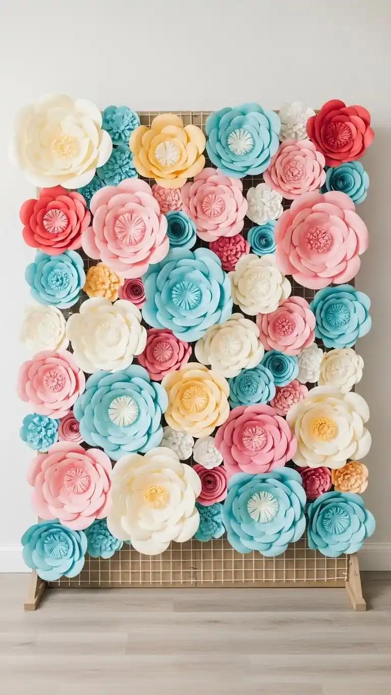 26 DIY Wedding Decorations on a Budget That Look Expensive 6 3. Simple Paper Flower Backdrop