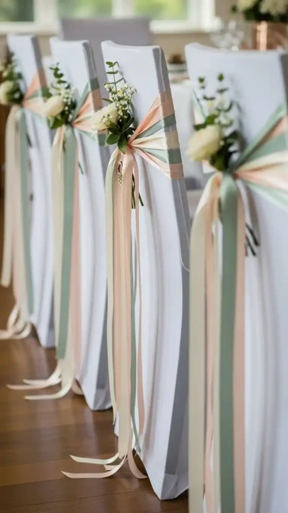 26 DIY Wedding Decorations on a Budget That Look Expensive 10 7. Affordable Ribbon Chair Decor