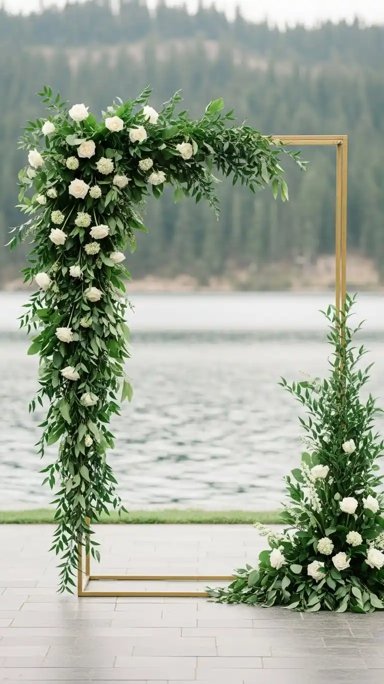 25 Outdoor Wedding Altars Ideas for a Dreamy Ceremony 18 Asymmetrical Greenery Altar Styling