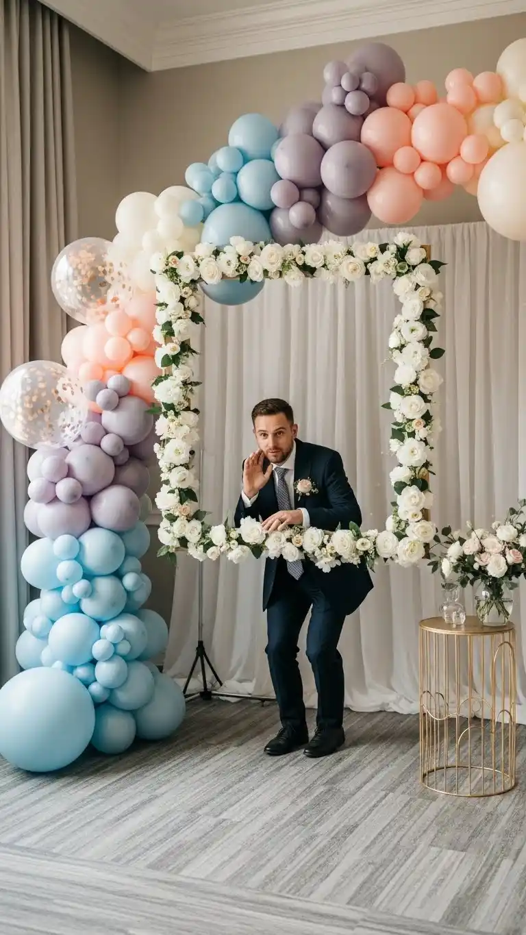 25 Elegant Wedding Balloon Arrangements That Look Expensive 20 Balloon Photo Booth Frames