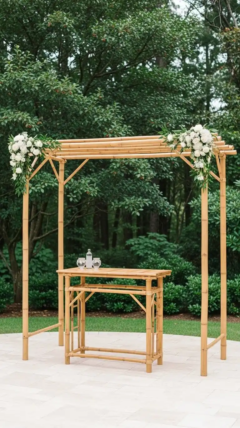 25 Outdoor Wedding Altars Ideas for a Dreamy Ceremony 14 Bamboo Altar for Organic Simplicity