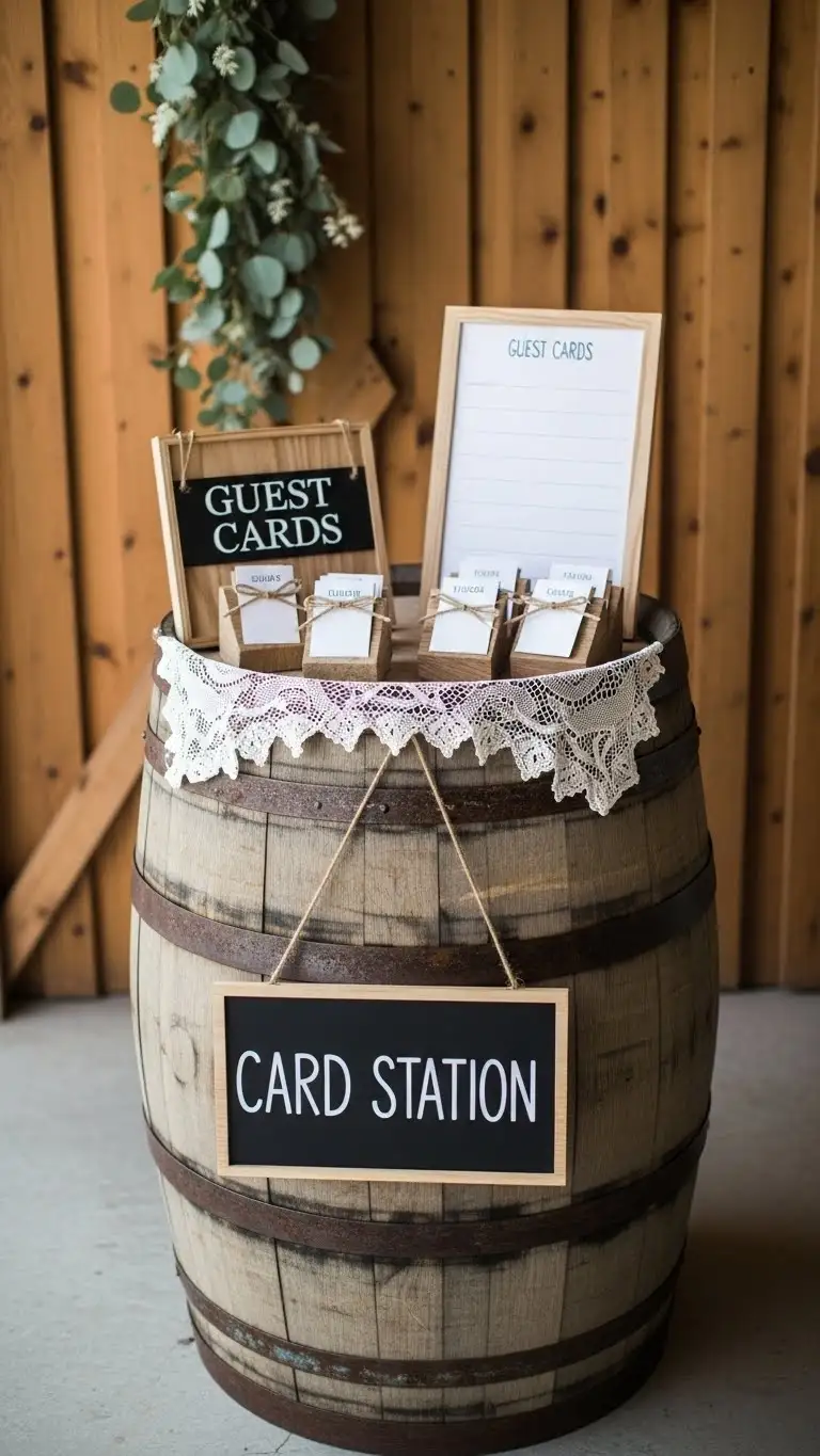 Rustic DIY Wedding Decorations Ideas – 21 Beautiful Designs 16 Barrel-Inspired Card Collection Station