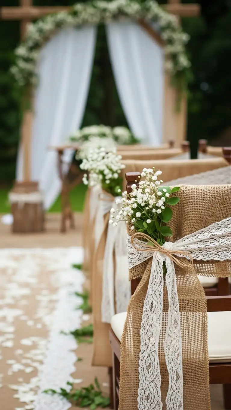 Rustic DIY Wedding Decorations Ideas – 21 Beautiful Designs 6 Burlap and Lace Chair Decorations