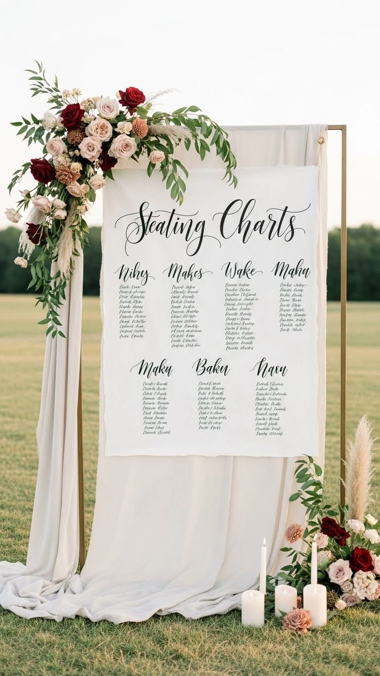 21 Unique Wedding Seating Chart Ideas That Wow Guests 24 Calligraphy on Fabric or Linen