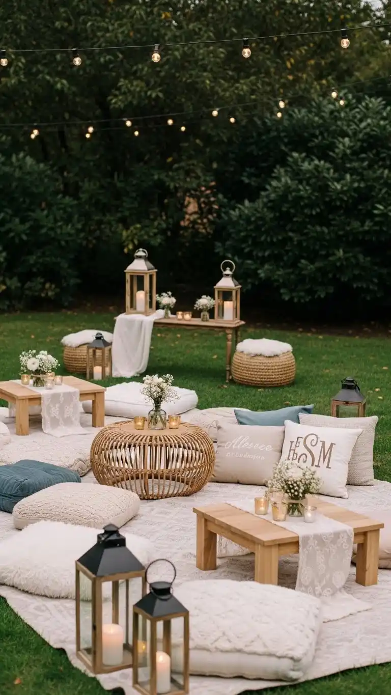 25 Backyard Engagement Party Ideas Perfect for Every Backyard 4 Cozy Outdoor Lounge Setup