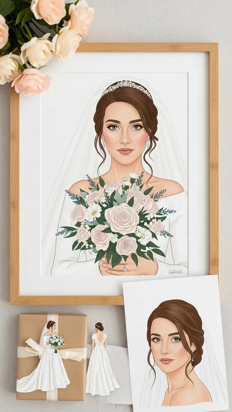 19 Wedding Gift Ideas for Bride She’ll Truly Love 17 Custom Bridal Portrait Illustration