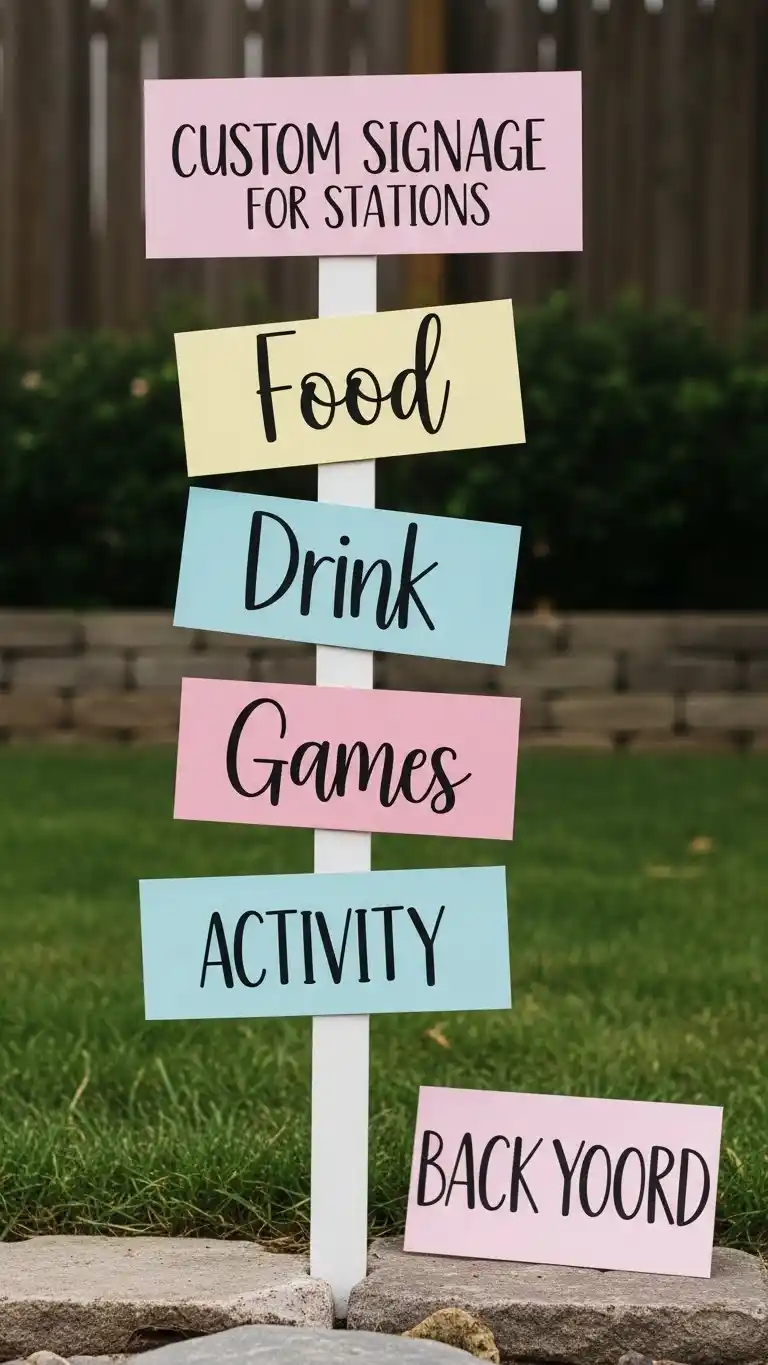 25 Backyard Engagement Party Ideas Perfect for Every Backyard 24 Custom Signage for Stations