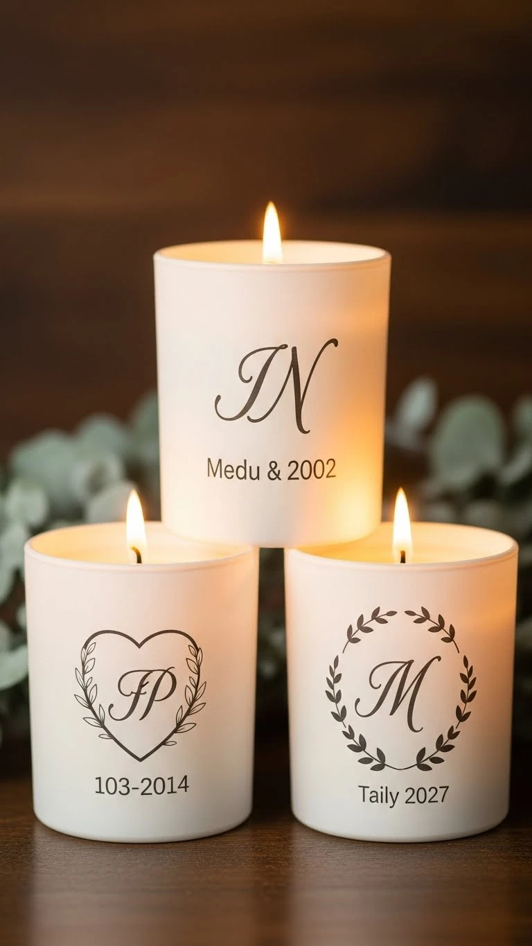 How to Style the Perfect Wedding Gift Table: 21 Must-See Decor Ideas 6 Customized Candles with Names and Dates