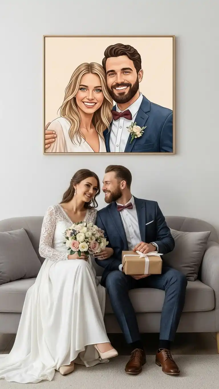25 Wedding Gift Ideas for Bride and Groom 6 Customized Couple Portrait for Their New Home