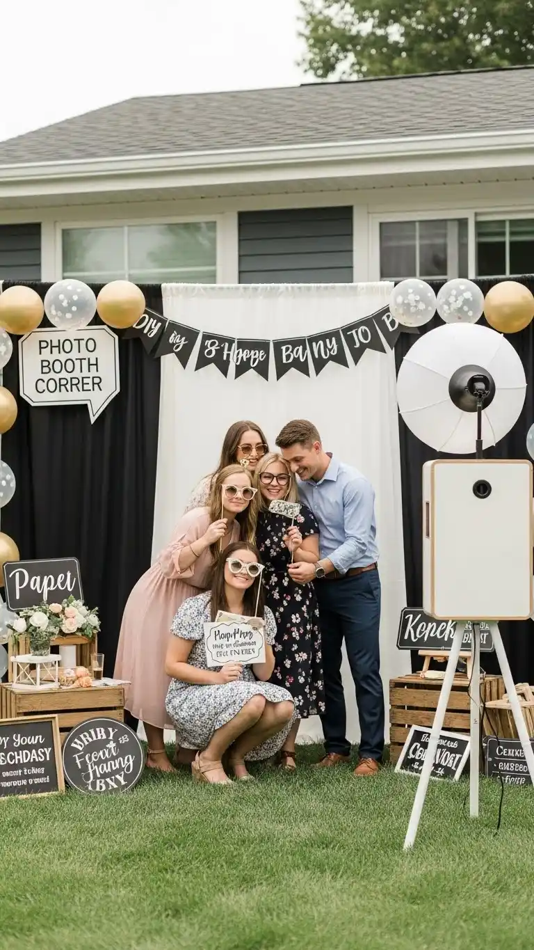 25 Backyard Engagement Party Ideas Perfect for Every Backyard 5 DIY Photo Booth Corner