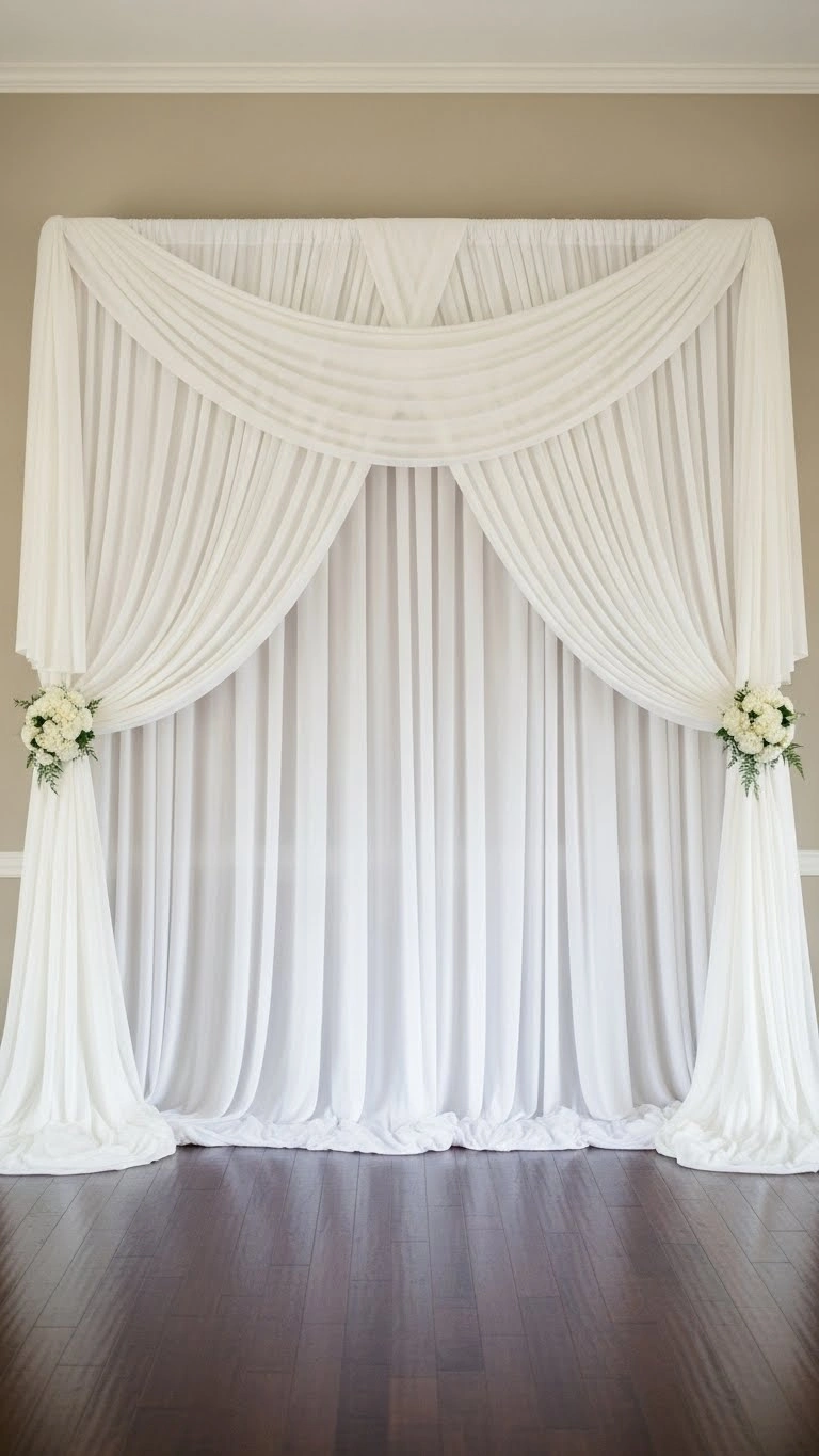 DIY Wedding Decorations at Home: 19 Affordable Ideas 7 DIY Wedding Decorations at Home with Fabric Draped Backdrops