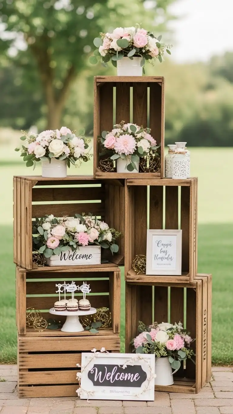 DIY Wedding Decorations Outdoor: 15 Cozy Ideas 14 Decorative Wooden Crates for Display