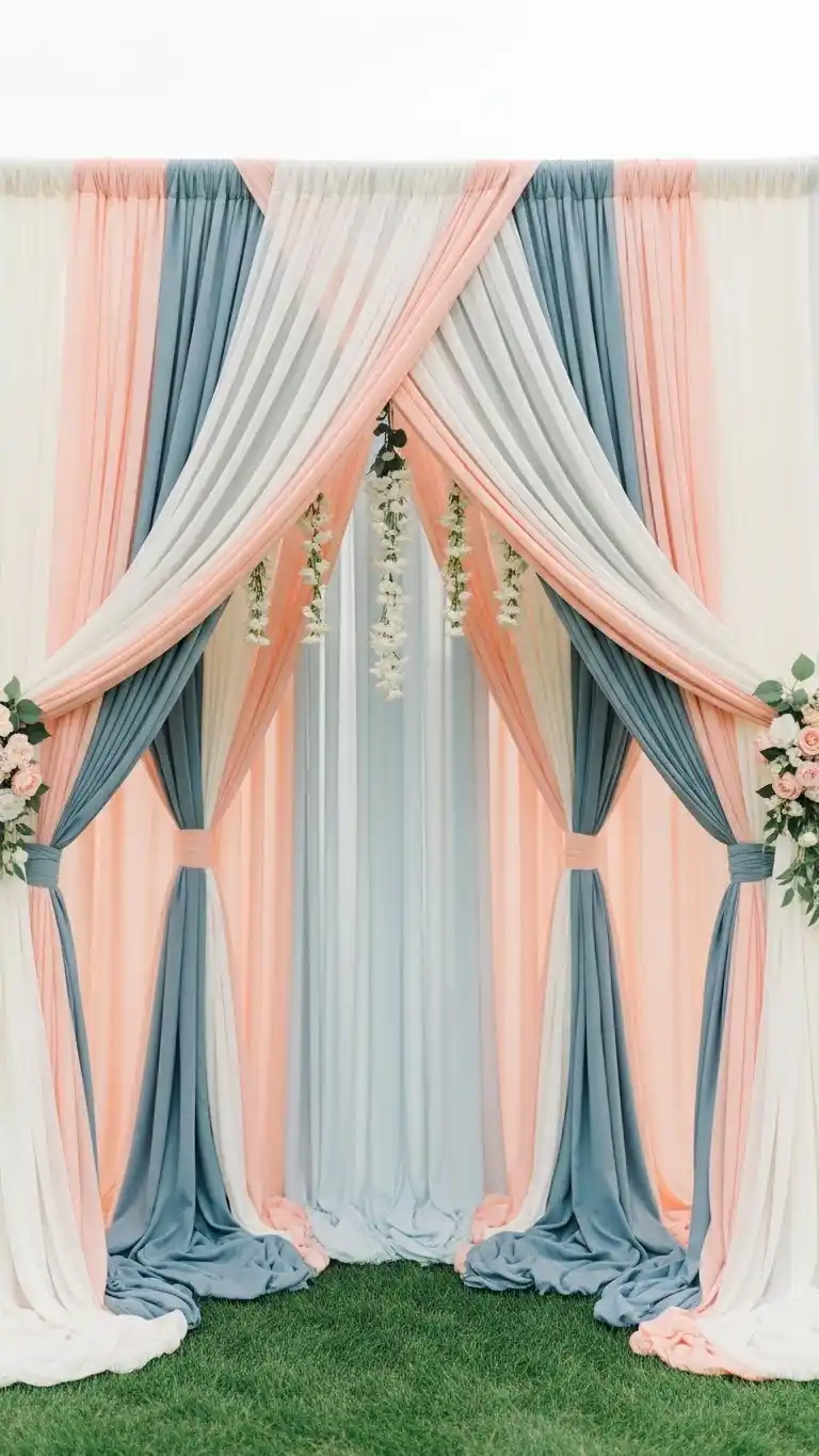 23 Engagement Party Backdrop Ideas That Will Wow Your Guests 9 Draped Fabric Backdrop