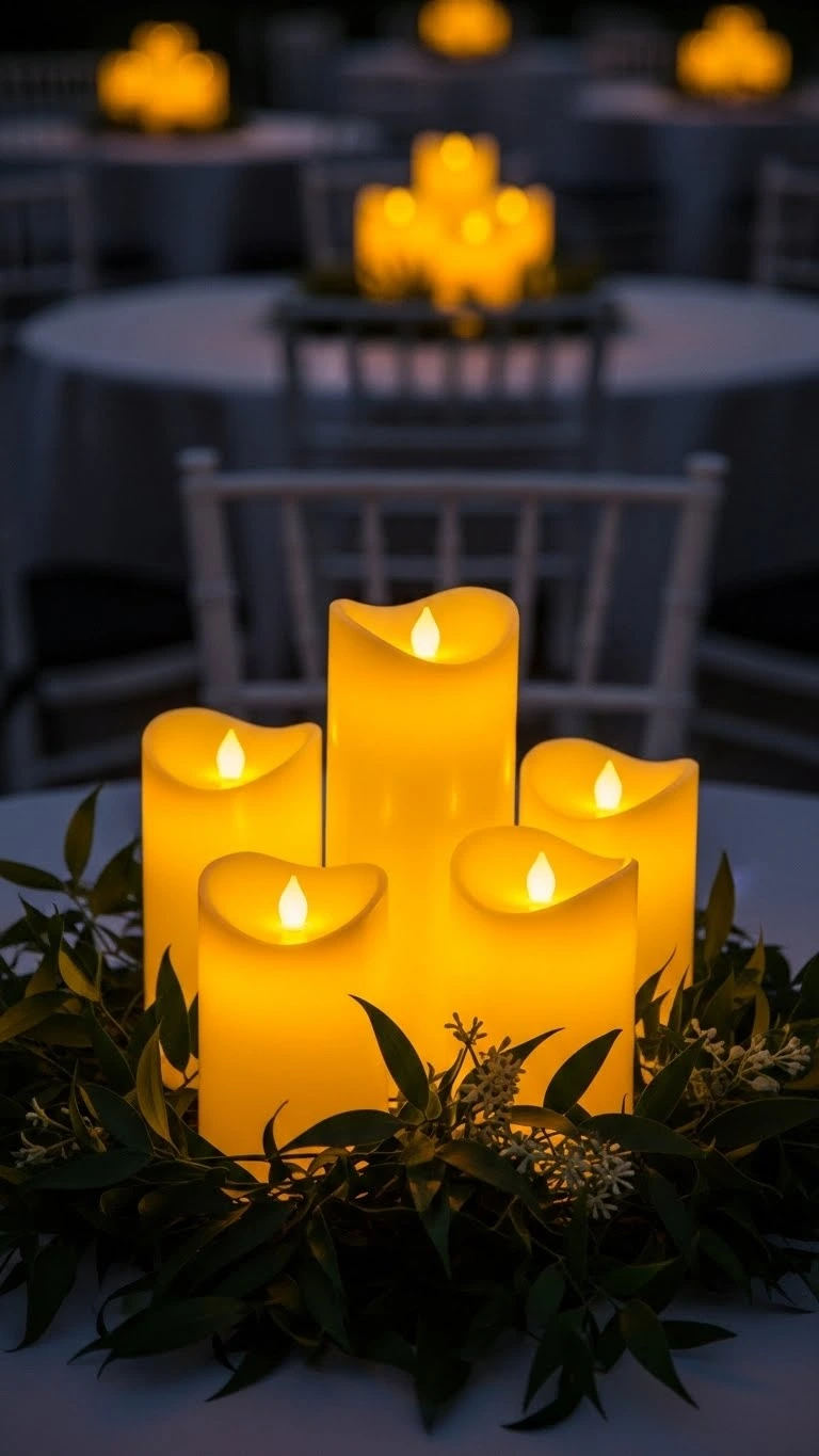 DIY Wedding Decorations Centerpieces: 17 Elegant Ideas 6 Elegant Candle Alternatives Using LED Pillars and Greenery