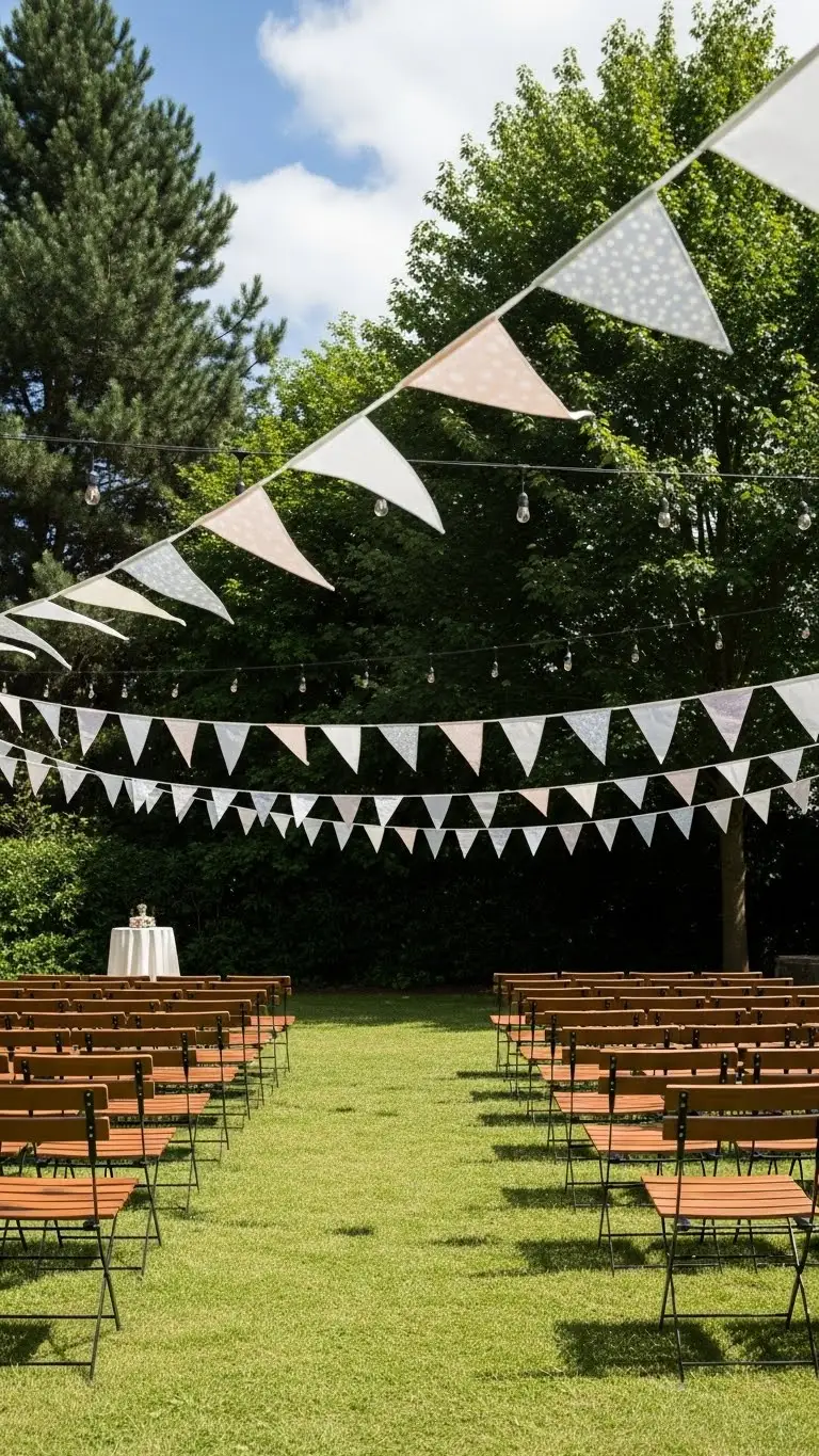 21 Outdoor Wedding Decoration Ideas 16 Fabric Bunting and Garland Decorations