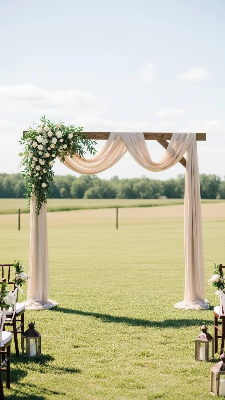 Rustic DIY Wedding Decorations Ideas – 21 Beautiful Designs 11 Fabric-Draped Ceremony Arch