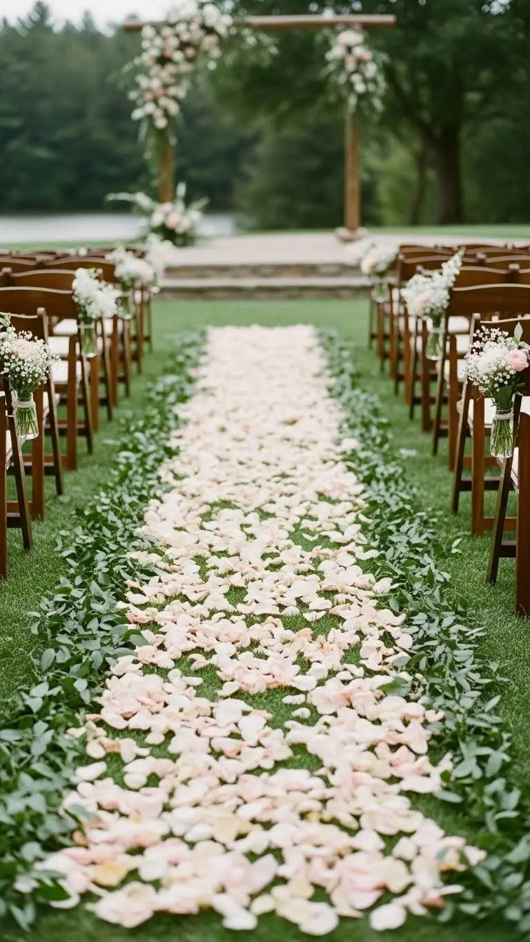 21 Outdoor Wedding Decoration Ideas 19 Floral Aisle Runners Made from Petals or Greenery