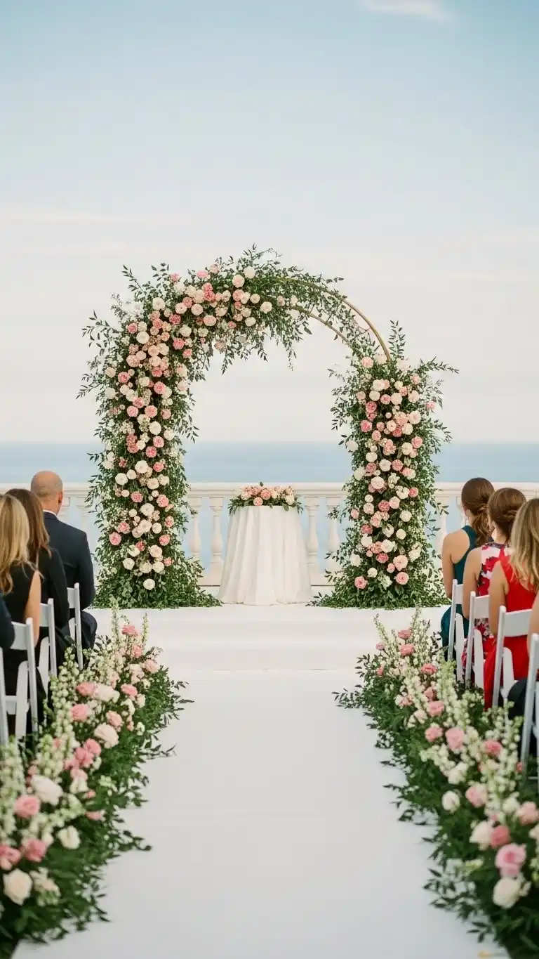 25 Outdoor Wedding Altars Ideas for a Dreamy Ceremony 25 Floral Archway with Aisle Integration