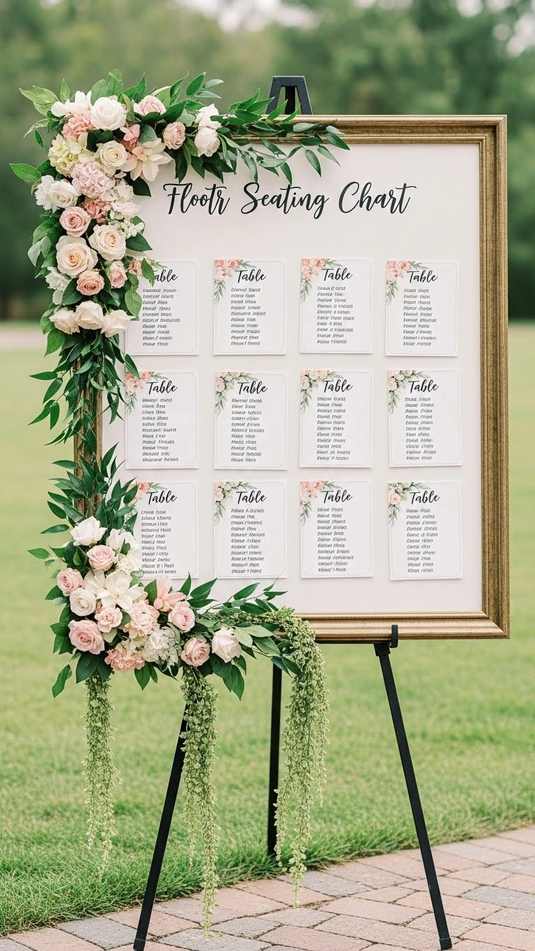 21 Unique Wedding Seating Chart Ideas That Wow Guests 10 Floral Frame Chart