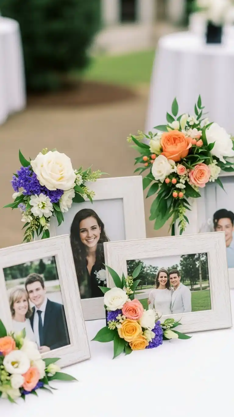 23 Meaningful Wedding Memorial Table Ideas for Your Big Day 19 Floral Photo Frames