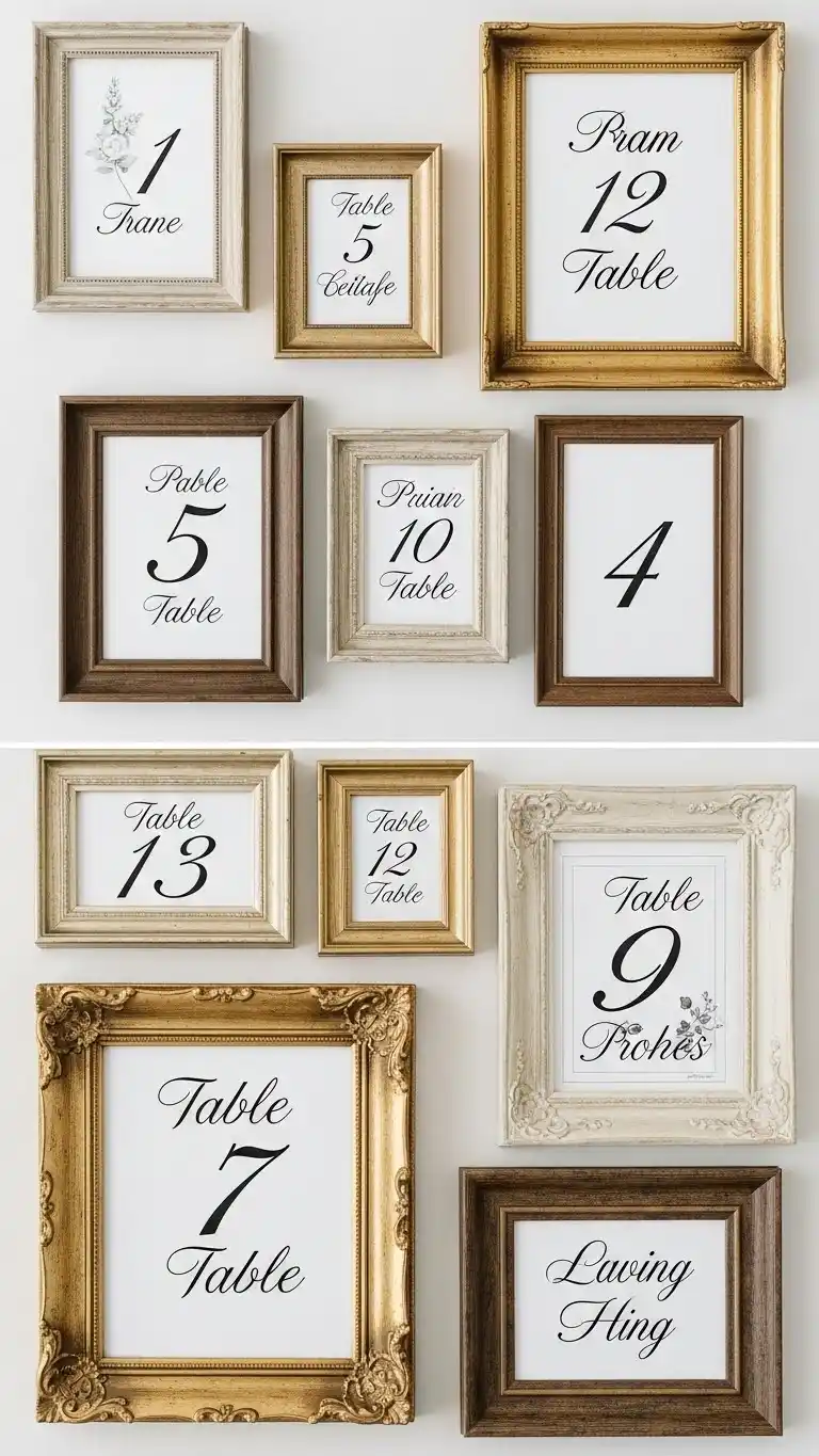 21 DIY Wedding Table Numbers to Elevate Your Reception Decor 7 Framed Vintage Table Numbers